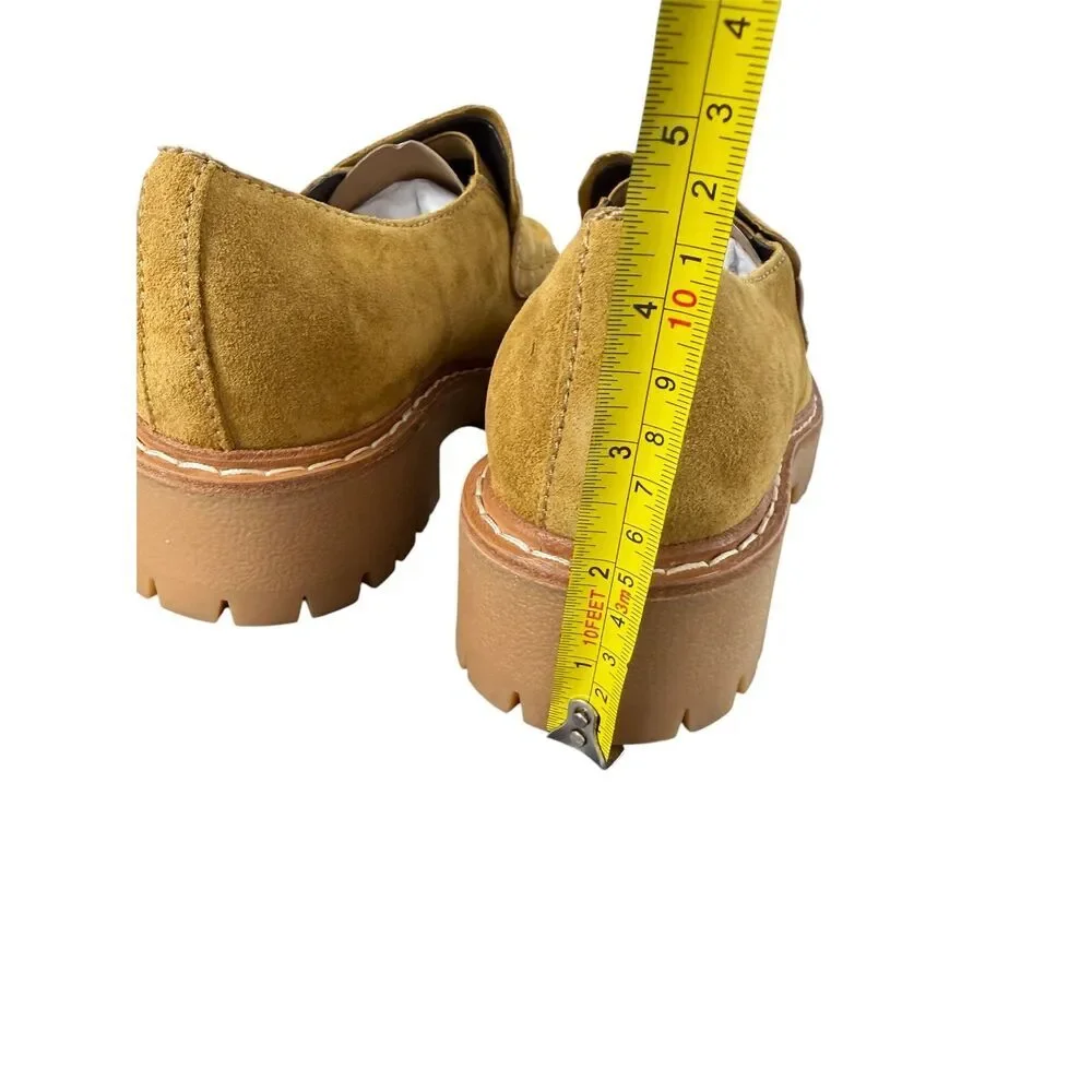 Marc Fisher Moccasin Loafers Yellow Mustard Suede Platform Lug Sole NWB Size 7.5